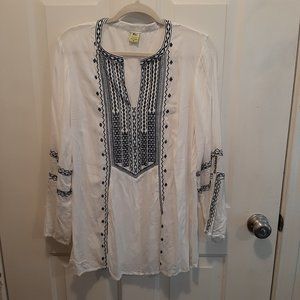 Women's Notch Neck Boho Blouse; Semi-sheer, flowy; Versatile neutral colors
